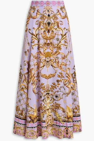 Camilla Crystal-embellished printed silk crepe de chine maxi skirt - Purple - S