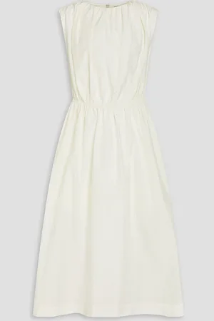 Loulou Studio Gathered cotton and silk-blend midi dress - White - L