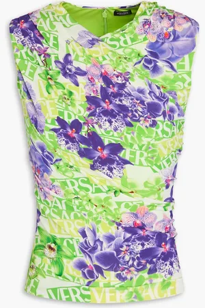 VERSACE Draped printed stretch-jersey top - Green - IT 50