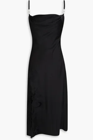 VERSACE Embellished guipure lace-paneled satin midi dress - - IT 40