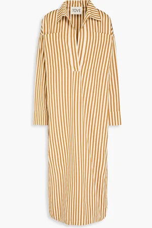 TOVE Ling striped cotton-poplin midi shirt dress - Brown - XS/S