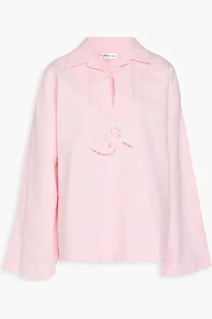 Victoria Beckham Broderie anglaise-trimmed linen and cotton-blend blouse - Pink - UK 14