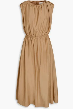 Loulou Studio Aphrodite gathered cotton and silk-blend midi dress - Neutral - XS
