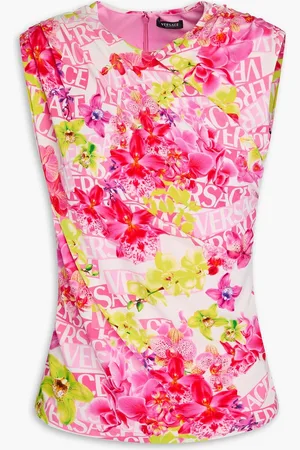 VERSACE Draped printed stretch-jersey top - - IT 46