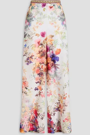 Camilla Crystal-embellished floral-print silk crepe de chine wide-leg pants - - M