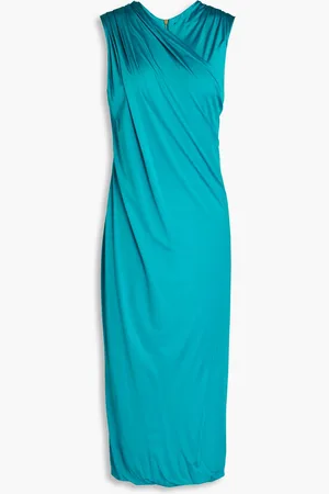 VERSACE Draped jersey midi dress - Blue - IT 46