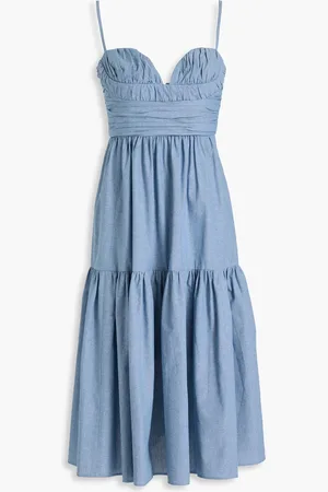 Carolina Herrera Gathered cotton-chambray midi dress - Blue - US 0