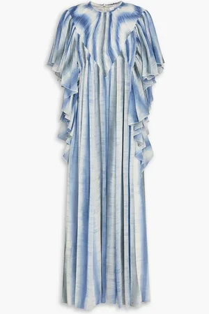 Chloé Ruffled striped wool-gauze maxi dress - Blue - FR 36