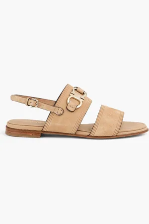 Salvatore Ferragamo Chaim embellished suede slingback sandals - Neutral - US 5.5