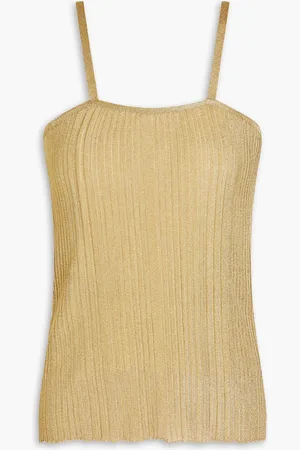 GENTRYPORTOFINO Ribbed cotton-blend lamé camisole - Metallic - IT 40