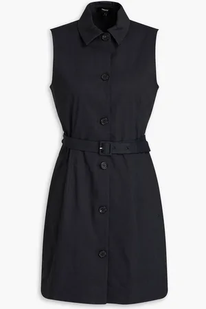 THEORY Belted linen-blend mini shirt dress - Gray - US 8