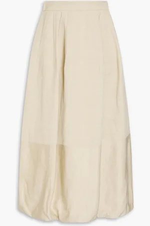 GENTRYPORTOFINO Pleated linen-blend midi skirt - Neutral - IT 44