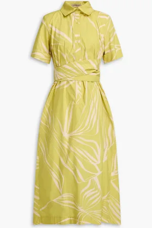 GENTRYPORTOFINO Wrap-effect cutout printed cotton-poplin midi shirt dress - Yellow - IT 42
