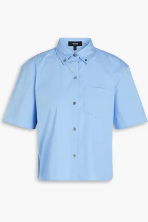 THEORY Cotton-blend poplin shirt - Blue - L