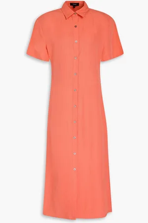 THEORY Linen midi shirt dress - Orange - US 00