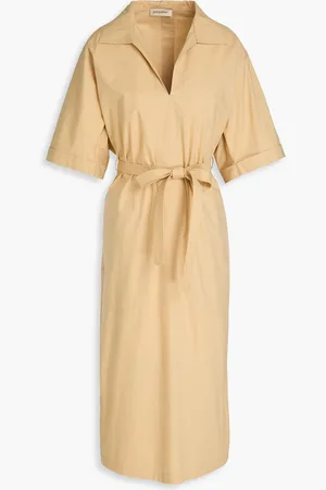 GENTRYPORTOFINO Belted cotton-poplin midi dress - Neutral - IT 40