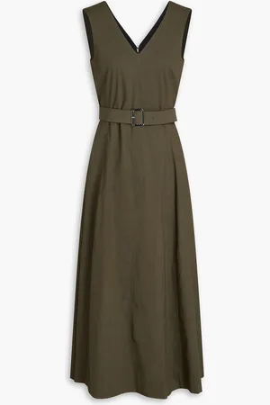 THEORY Belted linen-blend midi dress - Green - US 10