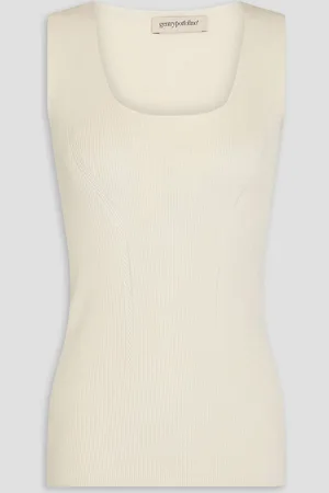 GENTRYPORTOFINO Ribbed silk and cotton-blend tank - White - IT 42