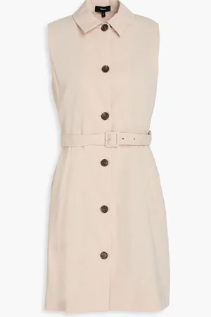 THEORY Belted linen-blend mini shirt dress - Neutral - US 12