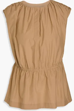 Loulou Studio Athena gathered cotton and silk-blend top - Neutral - L