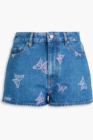 Ganni Embroidered denim shorts - Blue - 25