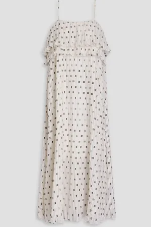 Ganni Tiered printed georgette midi dress - White - DE 40
