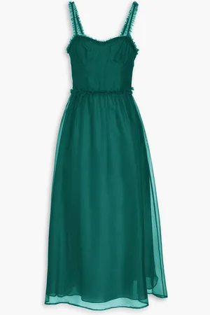 ULLA JOHNSON Gisele ruffled silk-organza midi dress - Green - US 0