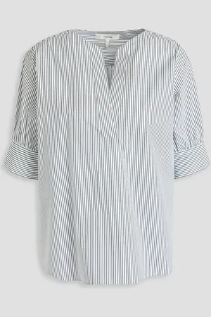 Frame Striped cotton-poplin top - White - L
