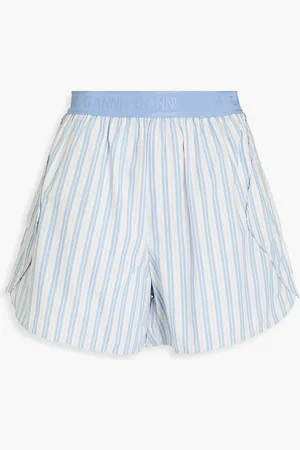 Ganni Striped cotton-poplin shorts - Blue - DE 48