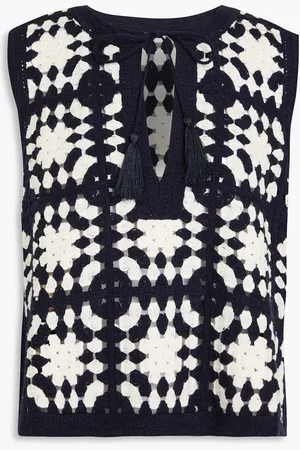 Frame Tasseled crochet-knit cotton-blend vest - Blue - L