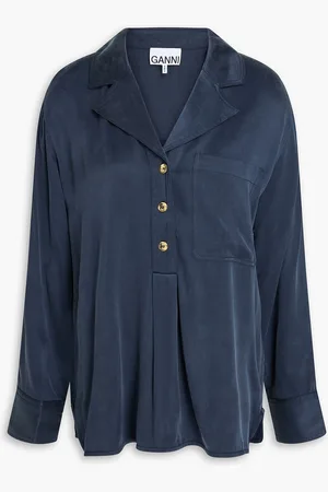 Ganni Washed satin top - Blue - XXS/XS