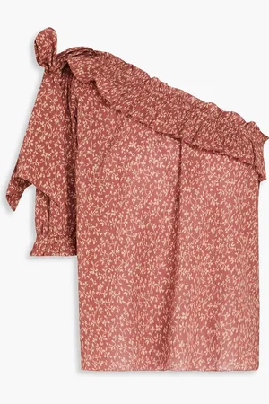 ULLA JOHNSON Alene one-shoulder ruffled cotton top - Pink - US 8