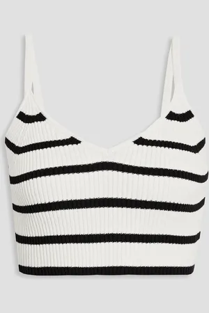 Frame Cropped striped ribbed-knit top - - XXS