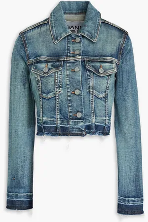 Ganni Cropped faded denim jacket - Blue - DE 32