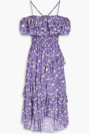 ULLA JOHNSON Penninah cold-shoulder ruffled floral-print silk-georgette midi dress - - US 2