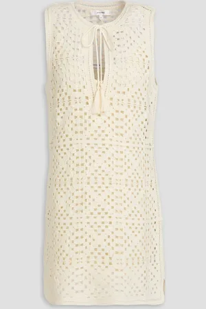 Frame Tasseled crocheted cotton-blend mini dress - White - M