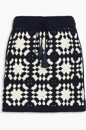 Frame Crocheted tasseled cotton-blend mini skirt - Blue - L