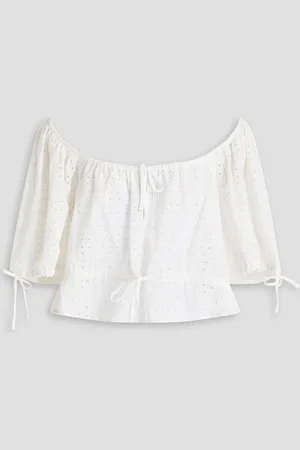 Ganni Cropped broderie anglaise cotton top - - DE 36