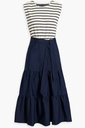 VERONICA BEARD Pazila striped cotton-jersey and poplin midi dress - Blue - L
