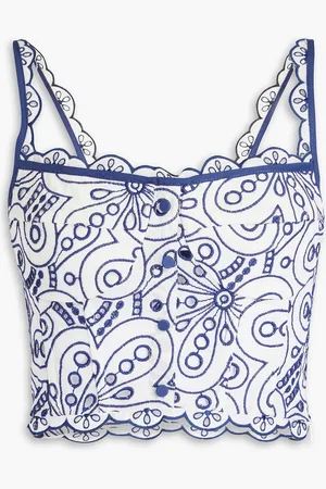 CHARO RUIZ IBIZA Tessa cropped broderie anglaise cotton-blend bra top - Blue - M