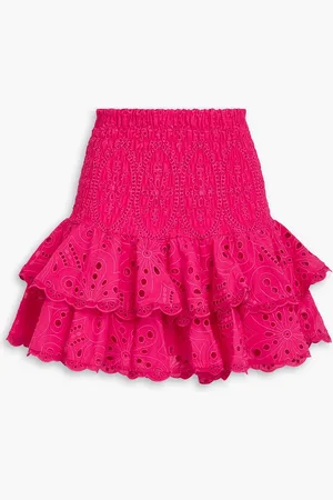 CHARO RUIZ IBIZA Noa tiered broderie anglaise cotton-blend mini skirt - Pink - XS
