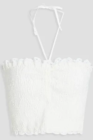 CHARO RUIZ IBIZA Areth cropped shirred broderie anglaise cotton-blend halterneck top - - L