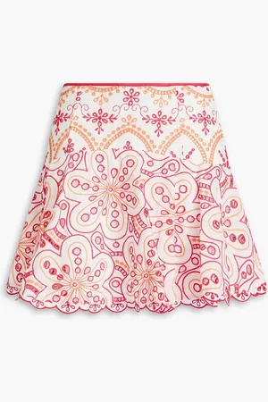 CHARO RUIZ IBIZA Saria fluted broderie anglaise cotton-blend mini skirt - Pink - S