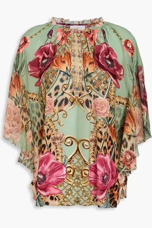 Camilla Crystal-embellished printed silk crepe de chine top - Green - S
