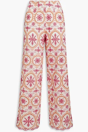 CHARO RUIZ IBIZA Brigid broderie anglaise cotton-blend wide-leg pants - Pink - XL