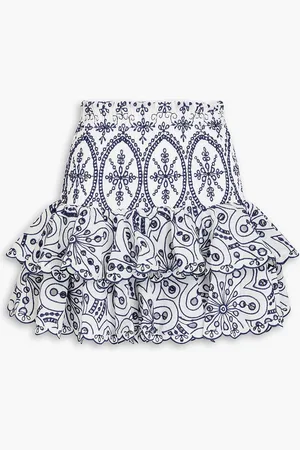 CHARO RUIZ IBIZA Noa tiered broderie anglaise cotton-blend mini skirt - Blue - L