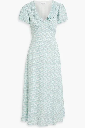 Solid The Calais ruffled printed crepe midi dress - Blue - XS