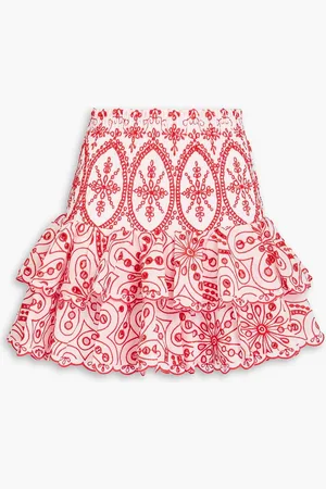 CHARO RUIZ IBIZA Noa tiered broderie anglaise cotton-blend mini skirt - Orange - M