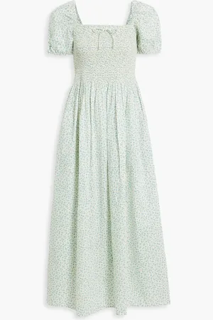 Solid The Corinna shirred printed cotton-voile maxi dress - Blue - M