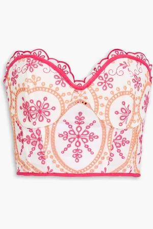 CHARO RUIZ IBIZA Lita strapless cropped broderie anglaise cotton-blend top - Pink - L